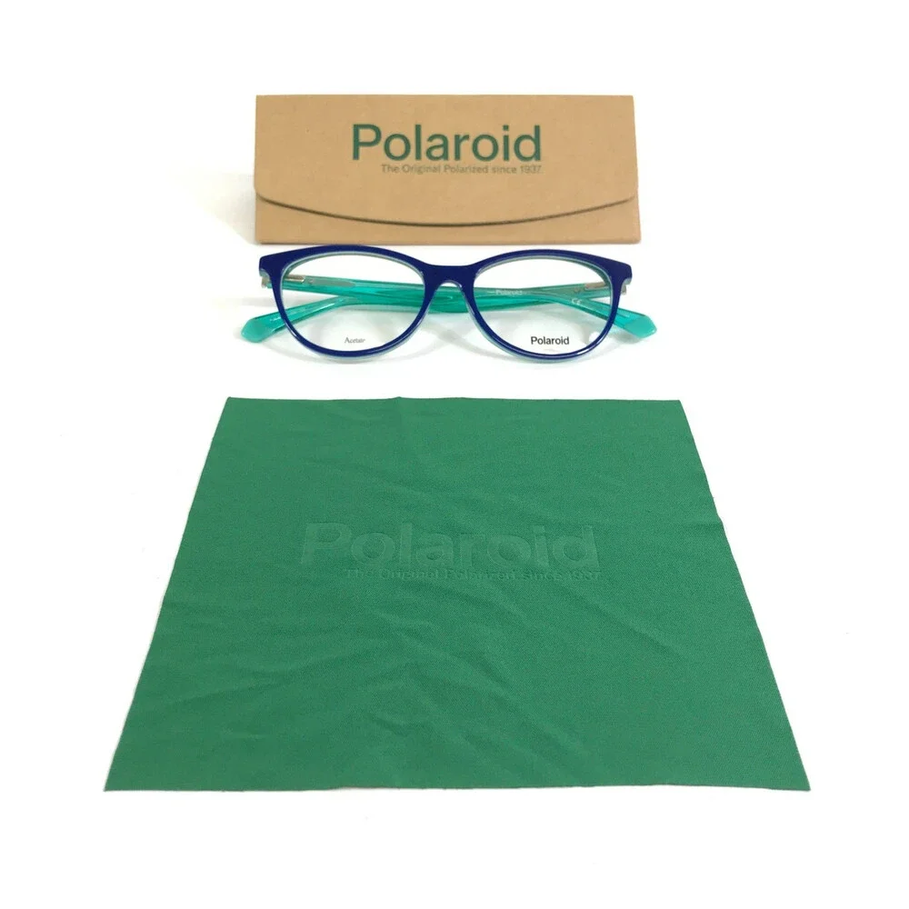 Polaroid Eyeglasses Frames PLD D395 Z90 Aqua Blue Cat Eye Full Rim 52-18-145